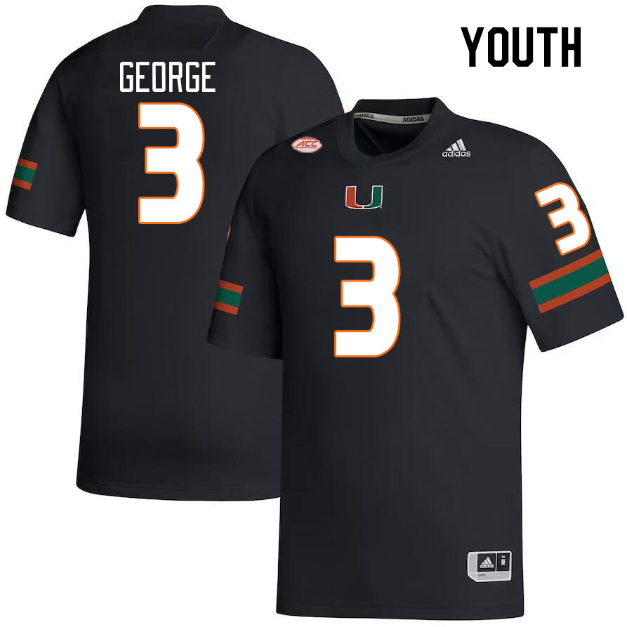 Youth #3 Jacolby George Miami Hurricanes College Football Jerseys Stitched Sale-Black